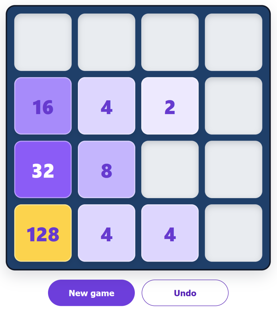 2048 game on AppErgo with numbered tiles on a 4 by 4 grid