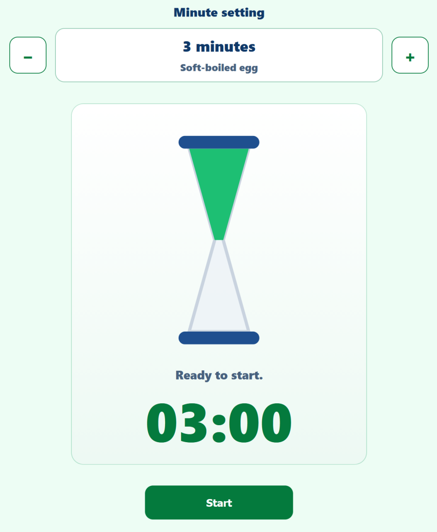 AppErgo hourglass set to 3 minutes with remaining time display before start