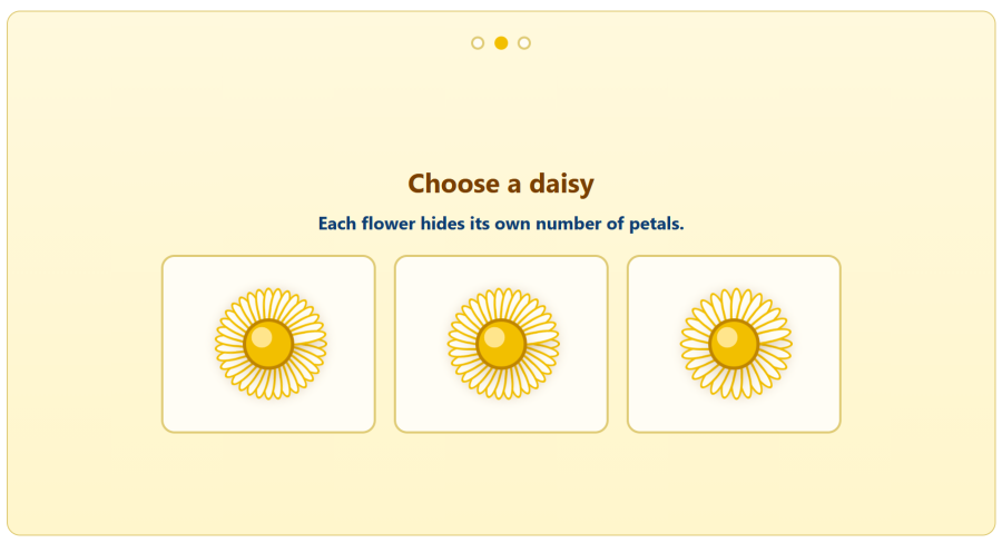 AppErgo daisy-picking game offering three flowers with a hidden number of petals