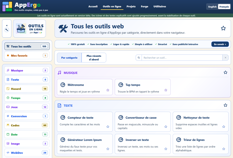 Page "Tous les outils"