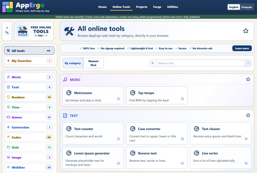 "All online tools" page