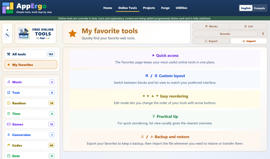 “My favorites” section