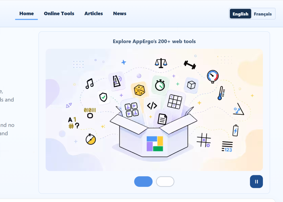 New carousel on the AppErgo English homepage in v0.9.1