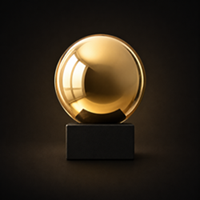 Golden sphere displayed on a black pedestal