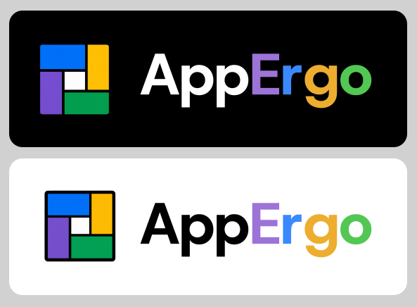 Test du logo AppErgo et du nom sur fond sombre et sur fond clair.